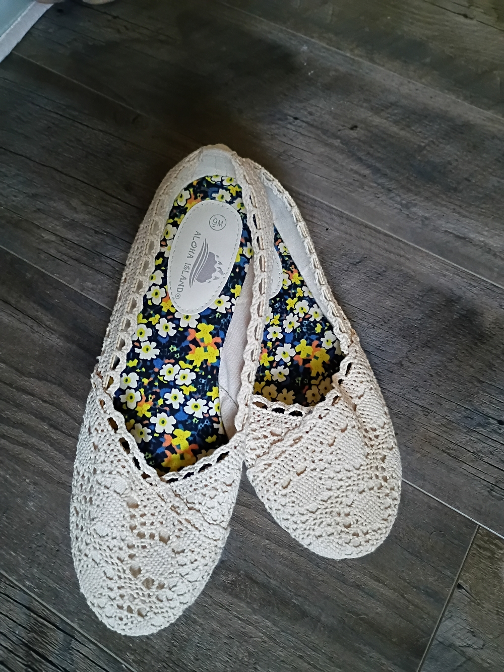 Aloha Island Cream Crochet Floral-Insole Slip-On Flats